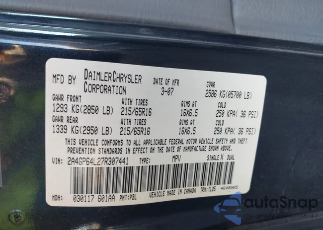 2A4GP64L27R307441: 43498118