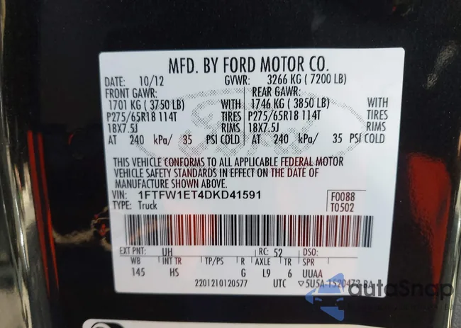 1FTFW1ET4DKD41591: 43498182