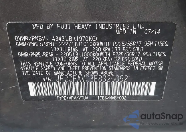 JF2GPAVC3E8325092: 43498425