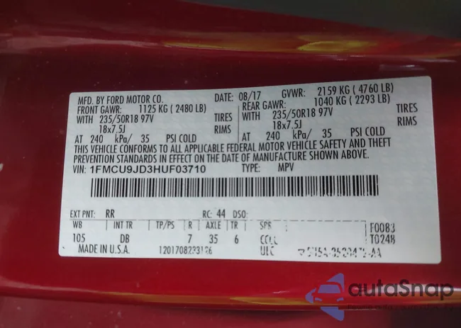 1FMCU9JD3HUF03710: 43499483