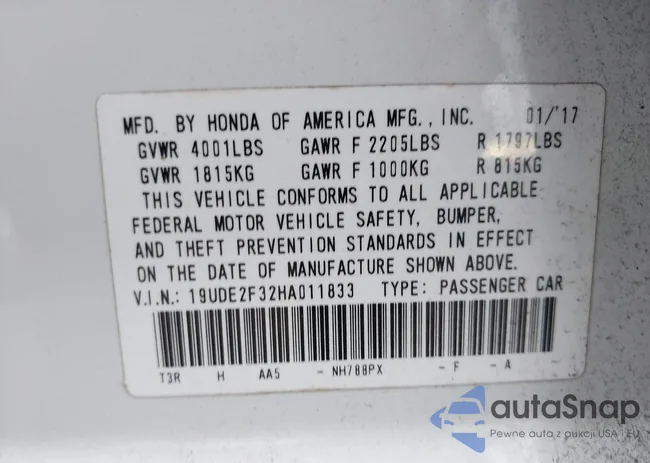 19UDE2F32HA011833: 43499503