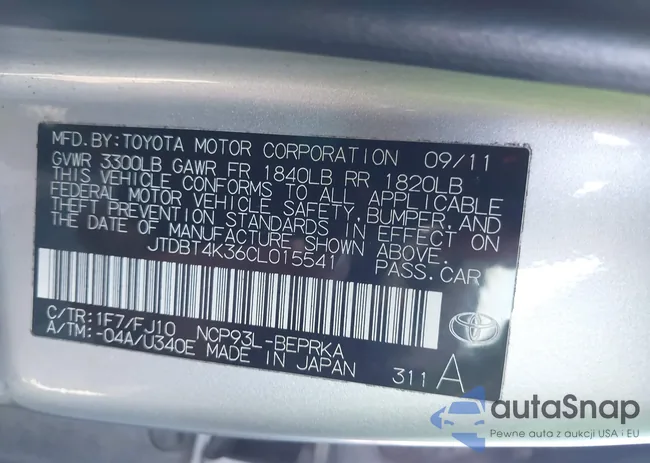 JTDBT4K36CL015541: 43499609