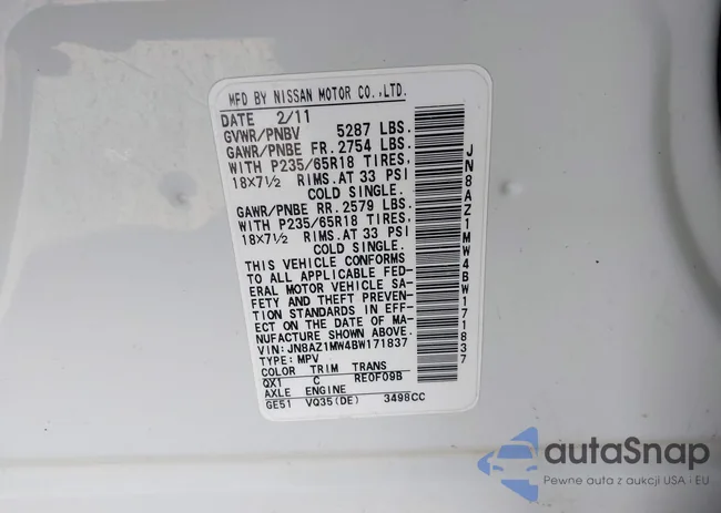 JN8AZ1MW4BW171837: 43499639
