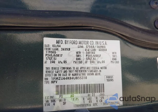 1FMZU64K84UB55318: 43499709