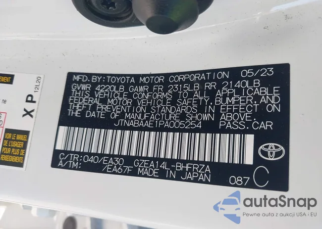 JTNABAAE1PA005254: 43499855