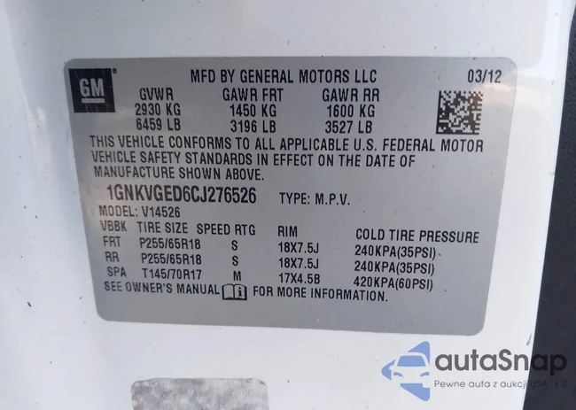 1GNKVGED6CJ276526: 43499983