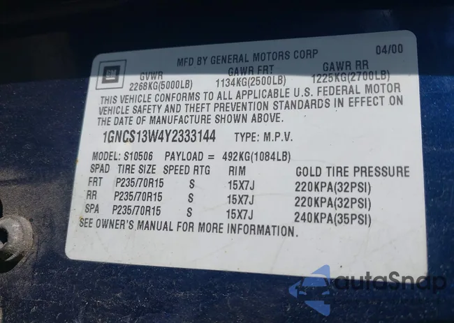 1GNCS13W4Y2333144: 43499125