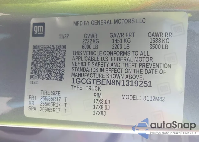 1GCGTBEN8N1319251: 43500597