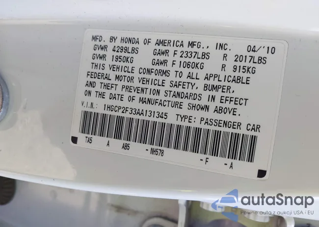 1HGCP2F33AA131345: 43500630