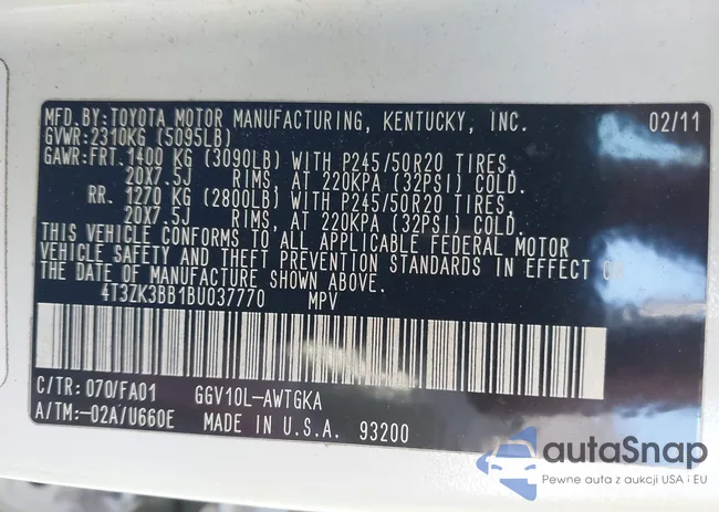 4T3ZK3BB1BU037770: 43500652