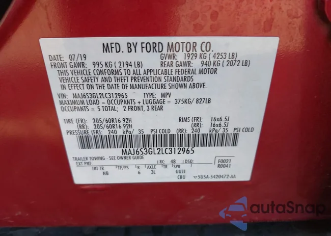 MAJ6S3GL2LC312965: 43500655