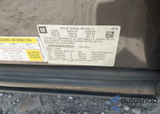 1GNKVGKD5EJ286620: 43500687