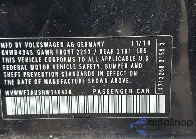 WVWWF7AU3HW140426: 43500697