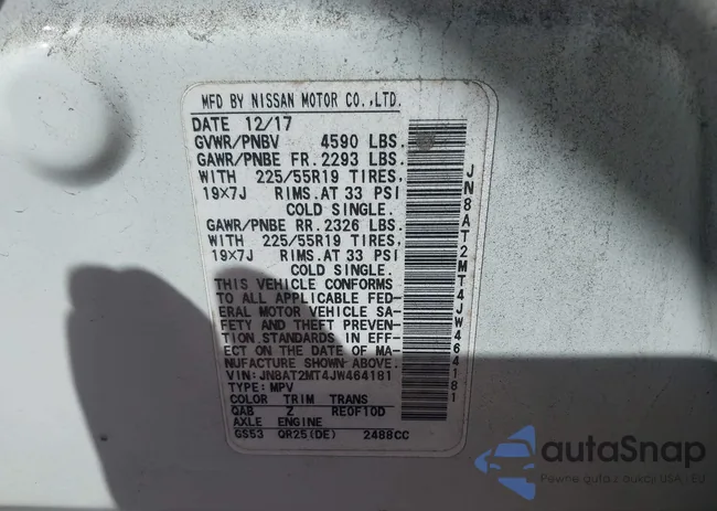 JN8AT2MT4JW464181: 43500721