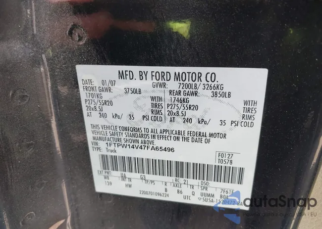 1FTPW14V47FA65496: 43500792