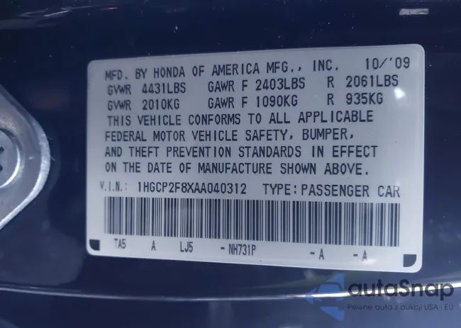 1HGCP2F8XAA040312: 43500819