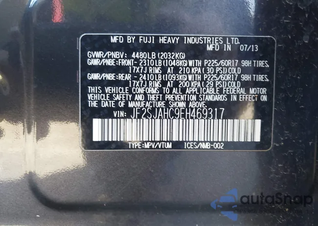 JF2SJAHC9EH469317: 43500909