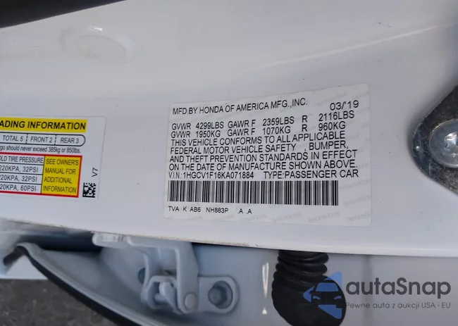 1HGCV1F16KA071884: 43500932