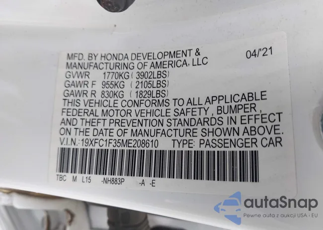 19XFC1F35ME208610: 43500951