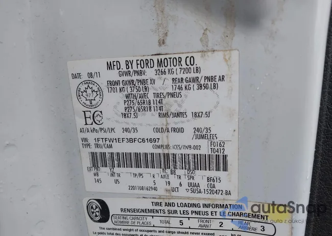 1FTFW1EF3BFC61697: 43500978