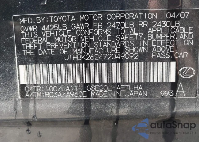 JTHBK262472049092: 43501024