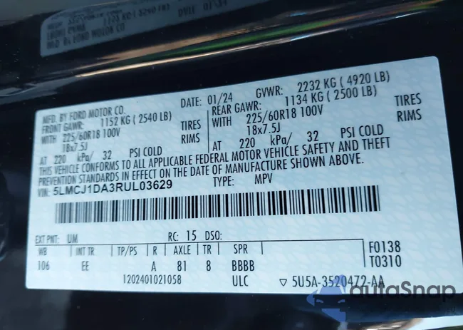 5LMCJ1DA3RUL03629: 43500048