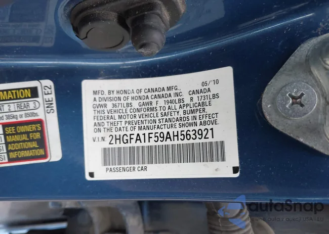 2HGFA1F59AH563921: 43500306