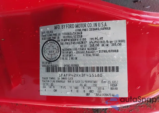 1FAFP42XX3F415180: 43500404