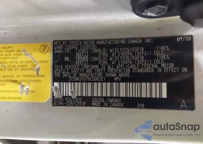 2T2HK31U78C096321: 43500438