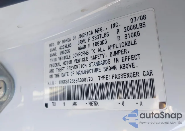 1HGCS12359A000170: 43501517