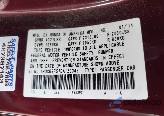 1HGCR2F57EA123346: 43501663