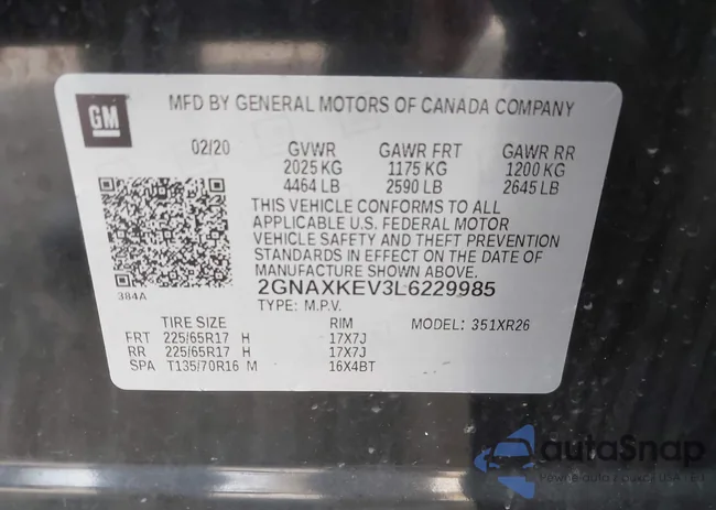 2GNAXKEV3L6229985: 43501802