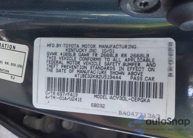 4T1BE32K82U519444: 43501990