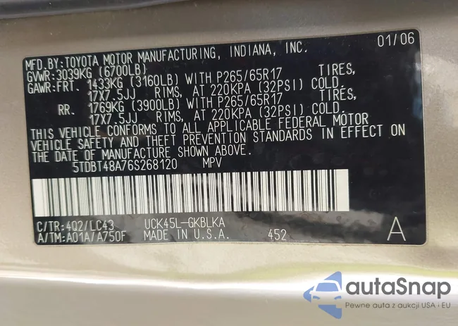 5TDBT48A76S268120: 43502025