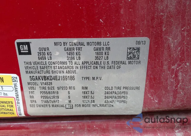 5GAKVBKD4EJ169186: 43501047