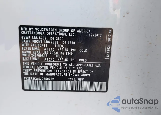 1V2ER2CA4JC550232: 43501160