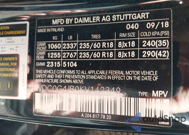 WDC0G4JB0KV142349: 43501173