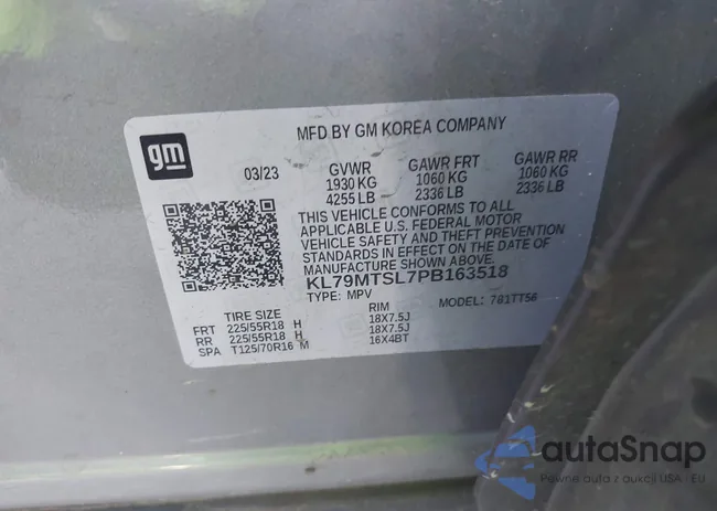 KL79MTSL7PB163518: 43501240