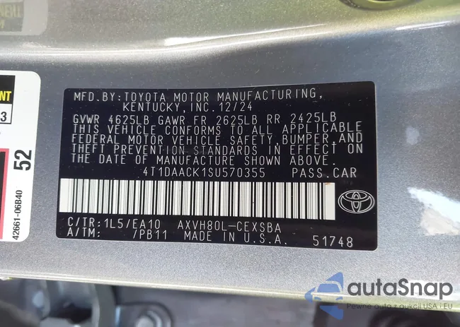 4T1DAACK1SU570355: 43501257