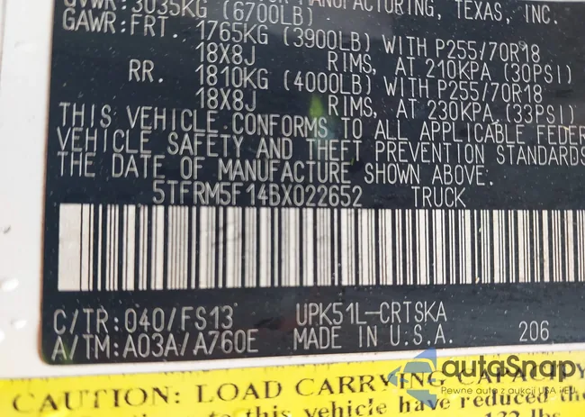 5TFRM5F14BX022652: 43501266