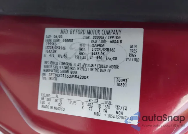 3FTNX21L63MB42005: 43501324