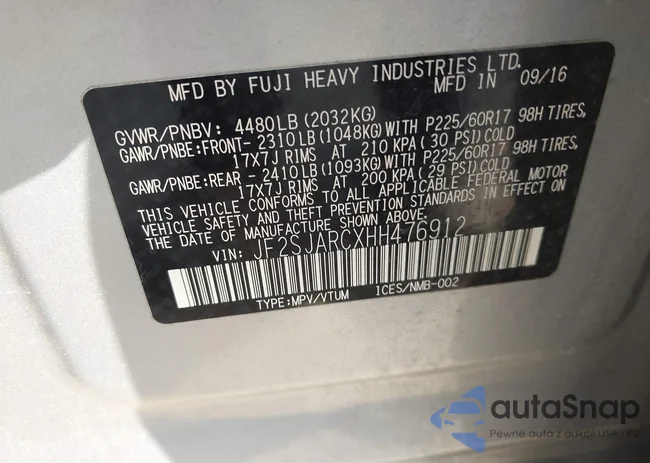 JF2SJARCXHH476912: 43501412