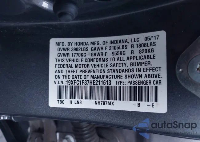 19XFC1F37HE211613: 43501433