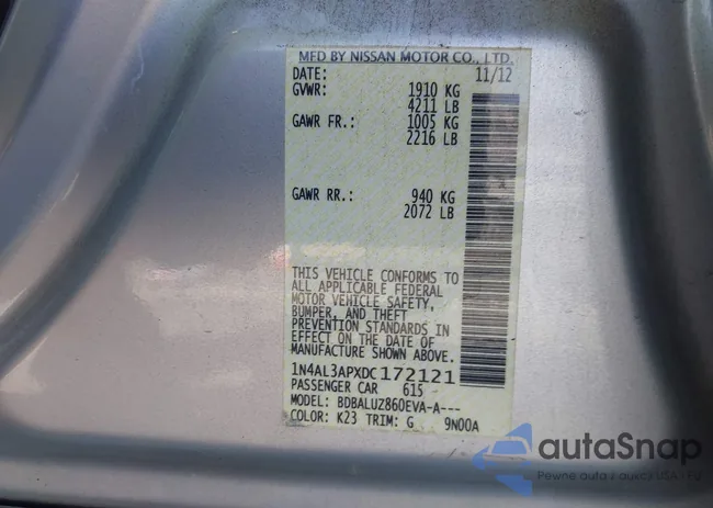 1N4AL3APXDC172121: 43502519