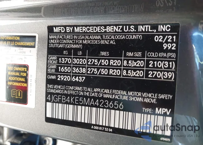 4JGFB4KE5MA423656: 43502521