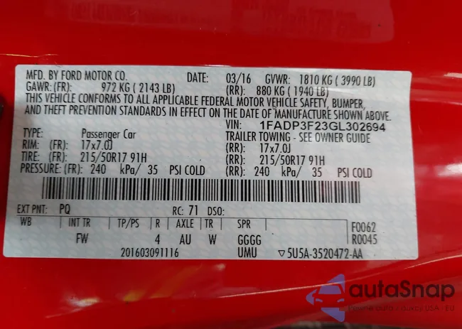 1FADP3F23GL302694: 43502555