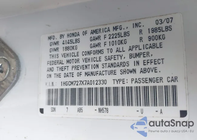 1HGCM727X7A012330: 43502678