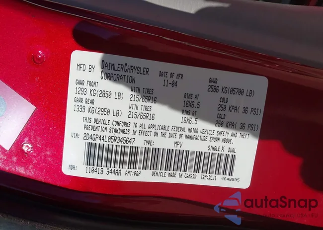 2D4GP44L05R345647: 43502921