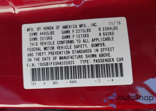 19UUB1F55HA005920: 43502067