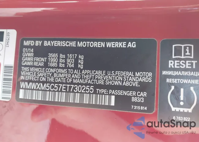 WMWXM5C57ET730255: 43502210